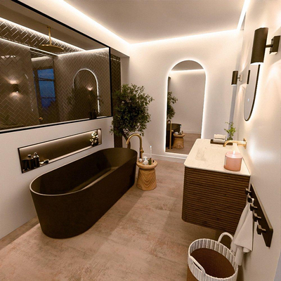 Mondiaz CIRO-DLUX Meuble de salle de bains - 110x45x50cm - Plan vasque solid surface Opalo - 1 vasque à droite - sans trous de robinetterie - 2 tiroirs - Dusk