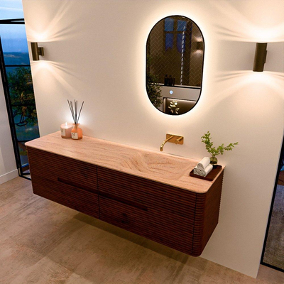 Mondiaz CIRO-DLUX Badkamermeubelset - 170x45x50cm - Solid surface wastafel Saba - 1 wasbak Rechts - zonder kraangaten - 4 lades - Ruby