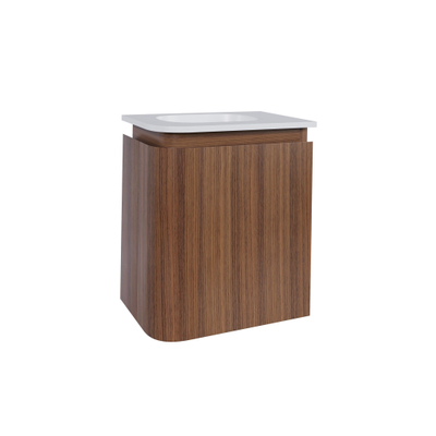 Epoch Meuble de toilette - 36x35x41cm - arrondi gauche - angle droit - 1 porte - lavabo Corian - sans trou de robinetterie - Roquebrun