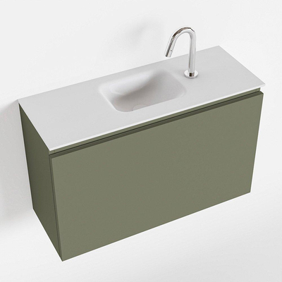 Mondiaz OLAN Meuble lave-mains 80x30x40cm 1 trou de robinet 1 tiroir Army mat avec lavabo LEX Centre Solid Surface Blanc