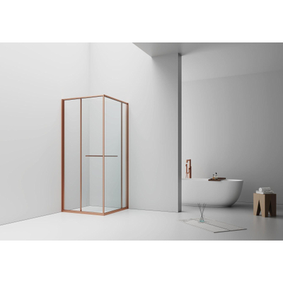 Aloni Inslide Cabine de douche - 90x90x200cm - verre de sécurité - 6mm - réversible - cuivre brossé