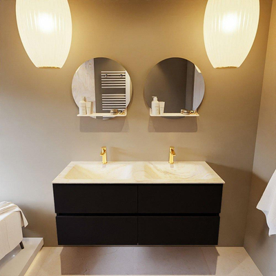 Mondiaz VICA-DLUX ensemble de meuble de salle de bain - 120cm - meuble sous-vasque urbain - 4 tiroirs - lavabo encastré cloud double - 2 trous de robinet - version haute de 60cm - ostra