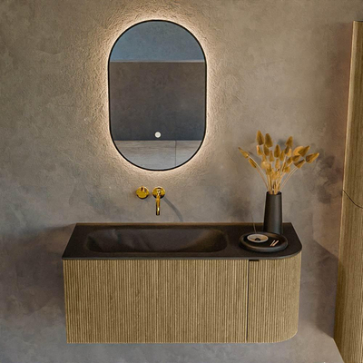 Mondiaz KURVE Ensemble de meuble de salle de bains - 105x46x40cm - 1 tiroir - 1 porte - lavabo solid surface - gauche - sans trou de robinet - Dusk
