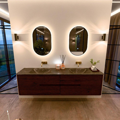 Mondiaz CIRO-DLUX Badkamermeubelset - 190x45x50cm - Solid surface wastafel Lava - 2 wasbak Dubbel - zonder kraangaten - 4 lades - Ruby