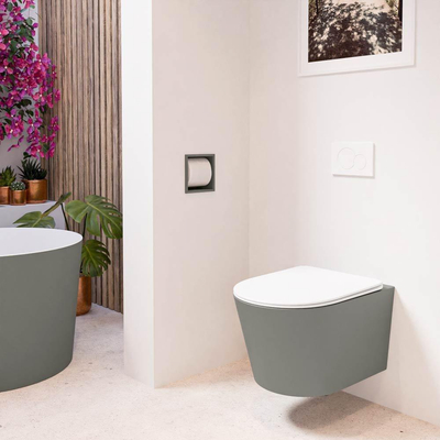 Mondiaz LAVIE hangtoilet – spoelrandloos – 36 x 53 cm – met softclose zitting – Smoke (lichtbruin), zitting Talc (wit)