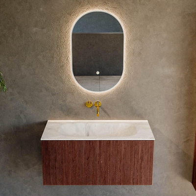Mondiaz KURVE-DLUX Badkamermeubelset - 90x46x40cm - 1 lade - wastafel solid surface - midden - zonder kraangat - Ruby