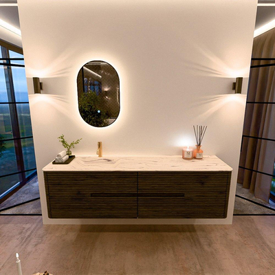 Mondiaz CIRO-DLUX Ensemble de meubles de salle de bains - 180x45x50cm - Vasque en solid surface Nata - 1 lavabo à gauche - 1 trou de robinet - 4 tiroirs - Shadow