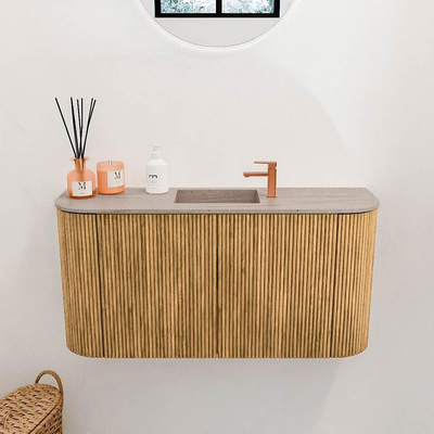 Mondiaz JOYA-DLUX 83.2cm toiletmeubel - ronding links en rechts kleur Oak - Wastafel FAYE positie Midden 1 kraangat kleur Saba.