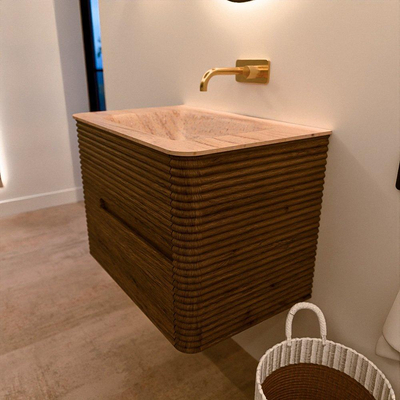 Mondiaz CIRO-DLUX Meuble de salle de bains - 70x45x50cm - Plan-vasque Solid surface Saba - 1 vasque centrale - sans trous de robinet - 2 tiroirs - Dusk