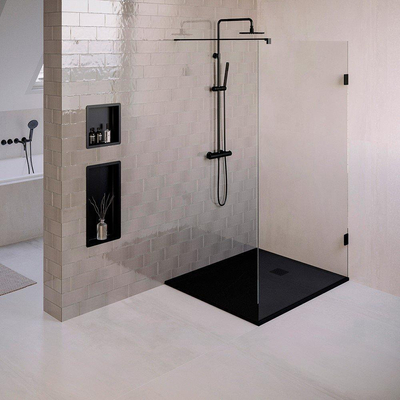 BRAUER Asteroid Douchebak 100x120 incl. antislip en antibacterieel mineraalmarmer mat zwart