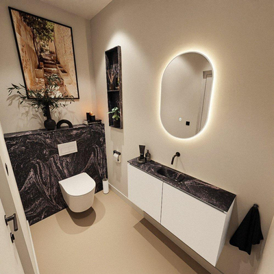 MONDIAZ HOPE Toiletplaat Set - solid surface achterwand - 100x125cm - Planchet 100x23cm - niet voorgeboord - Lava