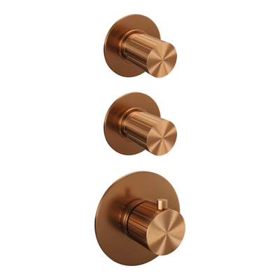 BRAUER Stripe Thermostatische Inbouw Regendouche - SET 12 - 25cm douchekop - plafondarm - 3-standen handdouche - doucheslang - geïntegreerde glijstang - koper geborsteld PVD