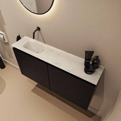 MONDIAZ TURE-DLUX Meuble WC 100cm Urban. Lavabo EDEN Opalo position gauche. Sans trou de robinet.
