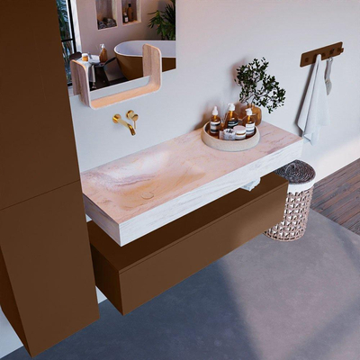 Mondiaz ALAN-DLUX Ensemble de meuble - 120cm - meuble Rust mat - 1 tiroir - Lavabo Cloud Ostra suspendu - vasque Gauche - 0 trous de robinet