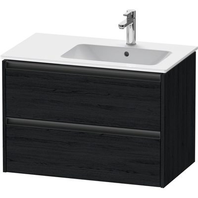 Duravit Ketho.2 Wastafelonderbouwkast - met 2 laden - voor waskom rechts - 81x48x54.9cm - met grepen antraciet - eiken zwart mat