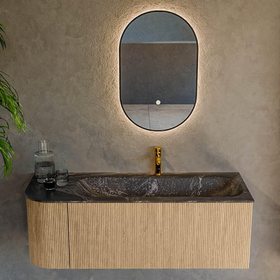 MONDIAZ KURVE-DLUX 125cm Meuble salle de bain avec module 25 G - couleur Oak - 1 tiroir - 1 porte - vasque BIG MEDIUM droite - 1 trou de robinet - couleur Lava