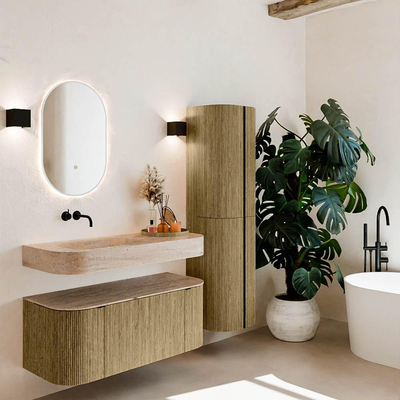 MONDIAZ THOR-DLUX Meuble de salle de bains 110cm arrondi gauche + droite couleur Dusk avec 1 tiroir et 2 portes. Vasque suspendue CLOUD Gauche sans trou de robinet couleur Saba.