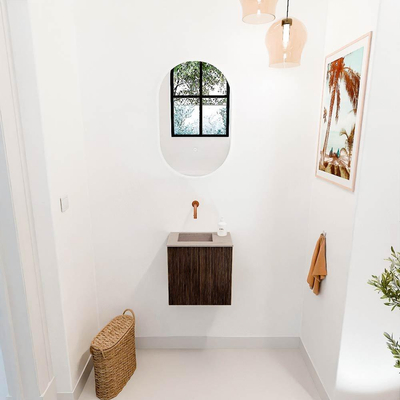 Mondiaz JOYA-DLUX Meuble de salle de bains 40cm - couleur Walnut - Lavabo FAYE position Gauche Sans trou de robinet couleur Saba