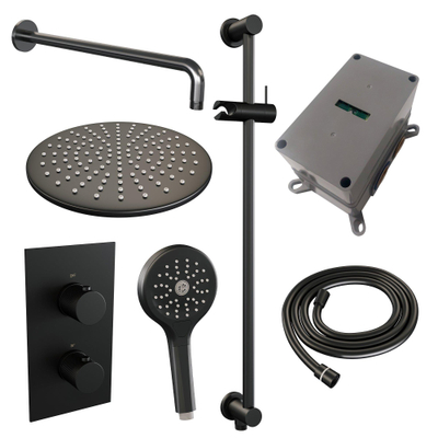 BRAUER Black Carving inbouw regendoucheset – Ø30 cm hoofddouche – 40 cm gebogen wandarm – ronde handdouche – 2 functies