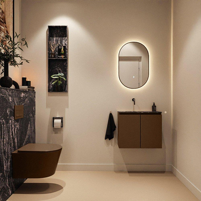 MONDIAZ TURE-DLUX Meuble de toilettes 60cm brun rustique. EDEN lavabo Lava position gauche. Sans trou de robinet.