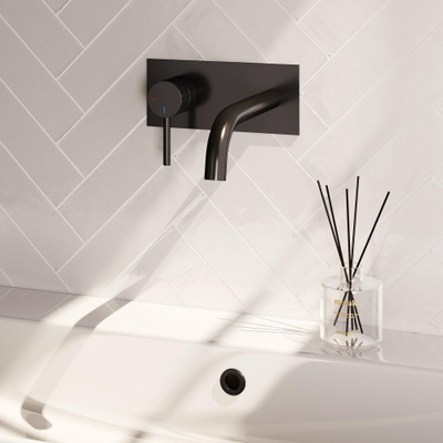 Brauer Stripe wastafelkraan - model A2 - inbouw - gebogen uitloop - met afdekplaat - zwart