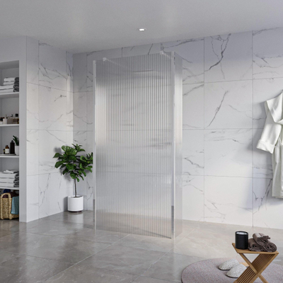 FugaFlow Eccelente Vetro Douche à l'italienne - 100x200cm - verre clair nervuré - anticalcaire - verre de sécurité 8mm - 2 parois latérales 30cm - avec bras muraux et profilés d'angle - Chrome