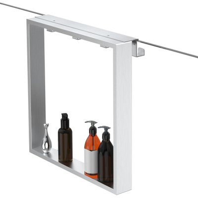 Fortifura Galeria schap met 4 haken - voor douchewand - 50x50x6.5cm - geborsteld RVS - B-KEUS - SCHAP DIENT IN ELKAAR GEZET TE WORDEN MET MONTAGE KIT -OUTLET UDEN