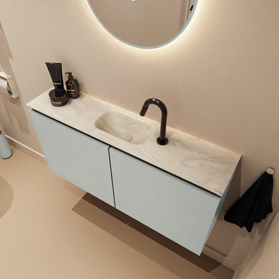 MONDIAZ TURE-DLUX Meuble WC 100cm Greey. Lavabo EDEN Ostra position milieu. Avec 1 trou de robinet.