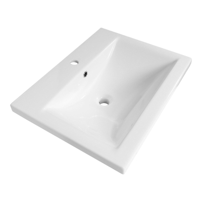 Saniclass Bari Meubelwastafel - 60x47x3.5cm - overloop - 1 wasbak - 1 kraangat - keramiek - wit