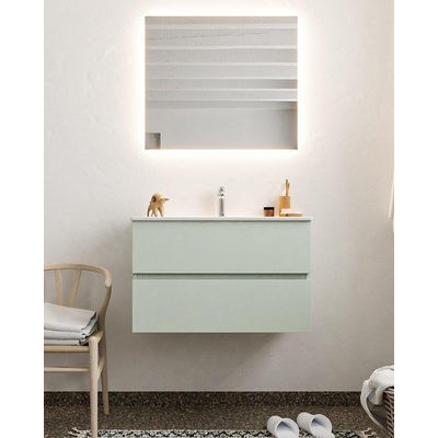 MONDIAZ VICA Ensemble de meuble salle de bain - 80cm - 2 tiroirs - lavabo Denia milieu - 1 trou de robinet - solid surface gris