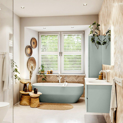 Mondiaz VICA ensemble de meuble de salle de bain - 110cm - meuble sous vasque greey - 2 tiroirs - lavabo moon droite - 1 trou de robinet - couleur talc - miroir LED - version XL 60cm haut