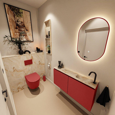 MONDIAZ TURE-DLUX Meuble toilette - 100cm - Fire - EDEN - vasque Frappe - position droite - 1 trou de robinet