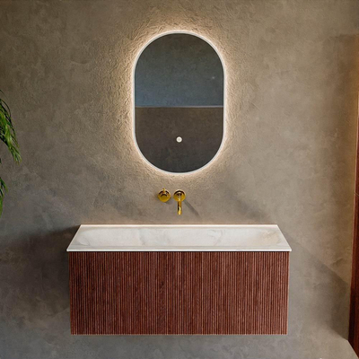 Mondiaz KURVE-DLUX Ensemble de meuble salle de bain - 100x46x40cm - 1 tiroir - lavabo en solid surface - milieu - sans trou de robinet - Ruby