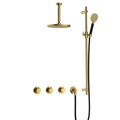 Hotbath Cobber IBS70 Regendoucheset - inbouw - 15cm plafondarm - 20cm ronde hoofddouche - 3 standen handdouche - glijstang - PVD - geborsteld messing (goud)