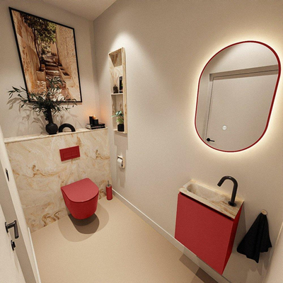 MONDIAZ TURE-DLUX Meuble toilette - 40cm - Fire - EDEN - vasque Frappe - position gauche - 1 trou de robinet