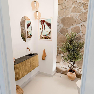 Mondiaz JOYA-DLUX 91.6cm toiletmeubel - ronding links kleur Oak - Wastafel FAYE positie Rechts Zonder kraangat kleur Lava.