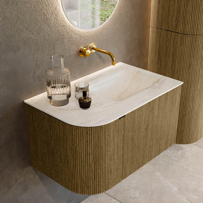 Mondiaz KURVE-DLUX Badkamermeubelset - 75x46x40cm - 1 lade - 1 deur - wastafel solid surface - rechts - zonder kraangat - Dusk
