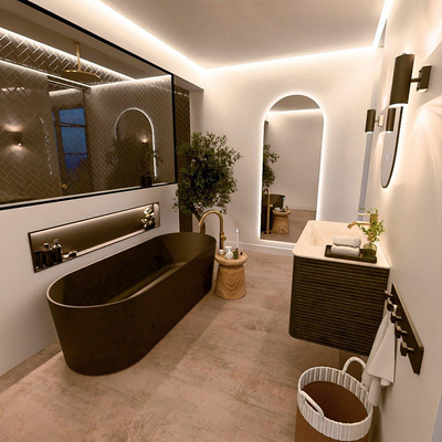 Mondiaz CIRO-DLUX Ensemble de meubles de salle de bains - 90x45x50cm - Lavabo solid surface Meli - 1 vasque au milieu - 1 trou de robinet - 2 tiroirs - Shadow