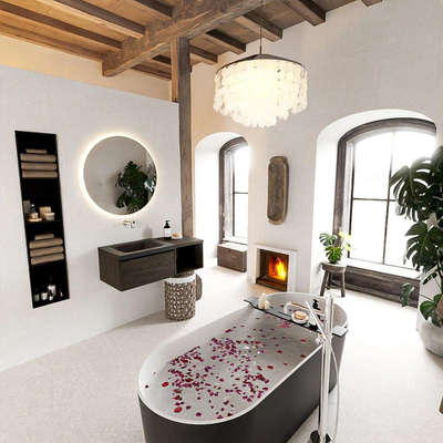 MONDIAZ BUKLA meuble de salle de bain 100cm avec module ouvert 40 couleur Marron Foncé avec 1 tiroir. Lavabo CLOUD à gauche 0 trous de robinet couleur Urban.