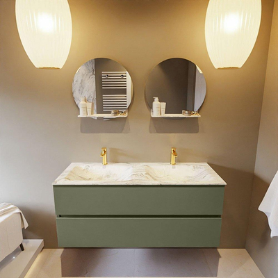 Mondiaz VICA-DLUX Ensemble de meuble de salle de bain - 120cm - meuble sous-vasque armée - 2 tiroirs - lavabo encastré nuage double - 2 trous de robinet - version haute de 60cm - glace