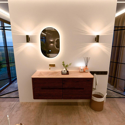 Mondiaz CIRO-DLUX Badkamermeubelset - 130x45x50cm - Solid surface wastafel Saba - 1 wasbak Links - zonder kraangaten - 4 lades - Ruby