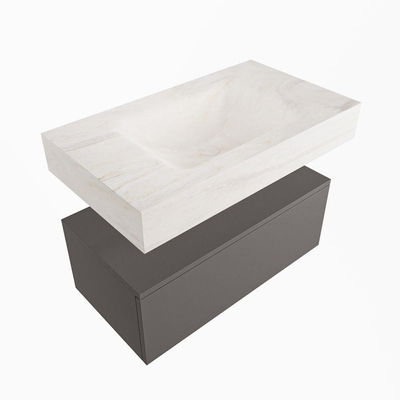 Mondiaz ALAN-DLUX Ensemble de meuble - 80cm - meuble Dark grey mat - 1 tiroir - Lavabo Cloud Ostra suspendu - vasque Centre - 1 trou de robinet