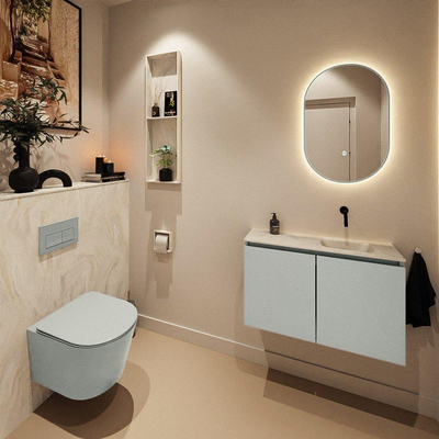 MONDIAZ TURE-DLUX Meuble de toilettes 80 cm Greey. Lavabo EDEN Ostra position droite. Sans trou de robinet.