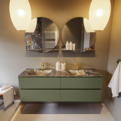 Mondiaz VICA-DLUX ensemble de meuble de salle de bain - 150cm - meuble sous-vasque armée - 4 tiroirs - lavabo encastré nuage double - 2 trous de robinet - version haute de 60cm - lave