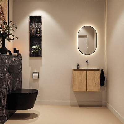 MONDIAZ TURE-DLUX Meuble toilette - 60cm - Washed Oak - EDEN - vasque Lava - position droite - sans trou de robinet