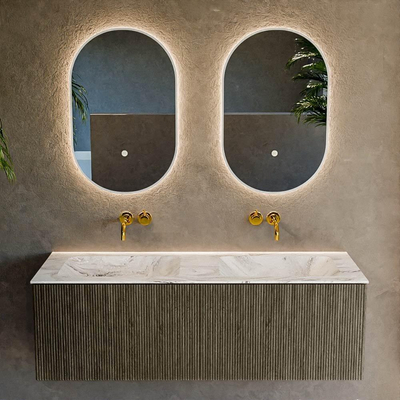 Mondiaz KURVE-DLUX Badkamermeubelset - 130x46x40cm - 2 lade - wastafel solid surface - dubbel - zonder kraangat - Shadow