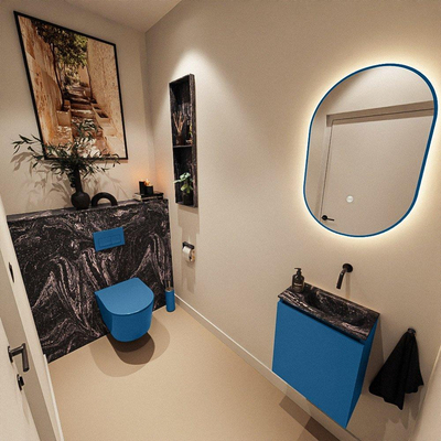 MONDIAZ TURE-DLUX Meuble de toilettes 40 cm Jeans. EDEN lavabo Lava position droite. Sans trou de robinet.