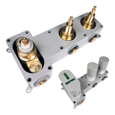 BRAUER Stripe Thermostatische Inbouw Regendouche - SET 08 - 25cm douchekop - gebogen muurarm - staaf handdouche - doucheslang - geïntegreerde glijstang - RVS-kleurig geborsteld PVD