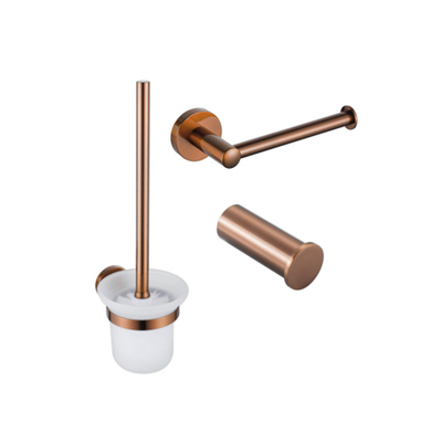 FugaFlow Eccelente Acces Toiletset 3-delig - toiletrolhouder zonder klep - toiletborstel - handdoekhaak enkel rond - Geborsteld koper PVD (Koper)