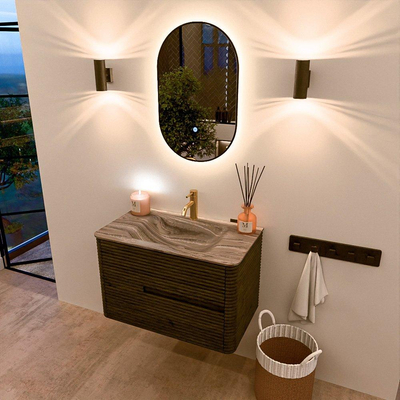 Mondiaz CIRO-DLUX Badkamermeubelset - 80x45x50cm - Solid surface wastafel Sombra - 1 wasbak Midden - 1 kraangat - 2 lades - Shadow